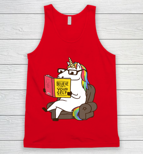 Unicorn Shirt Believe in Yourself Motivational Book Lover Tank Top 6