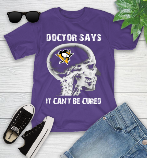 NHL Pittsburgh Penguins Hockey Skull It Can't Be Cured Shirt Youth T-Shirt 3