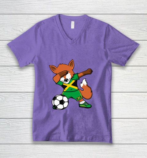 Dabbing Fox Jamaica Soccer Fans Jersey Jamaican Football Fan V-Neck T-Shirt 9