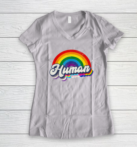 Human LGBT Flag Gay Pride Month Transgender Rainbow Lesbian Women's V-Neck T-Shirt