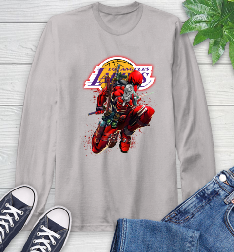 NBA Deadpool Marvel Comics Sports Basketball Los Angeles Lakers Long Sleeve T-Shirt 12