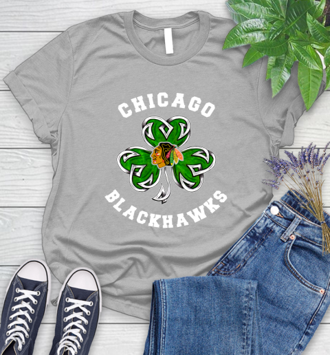 NHL Chicago Blackhawks Three Leaf Clover St Patrick's Day Hockey Sports Women's T-Shirt 5