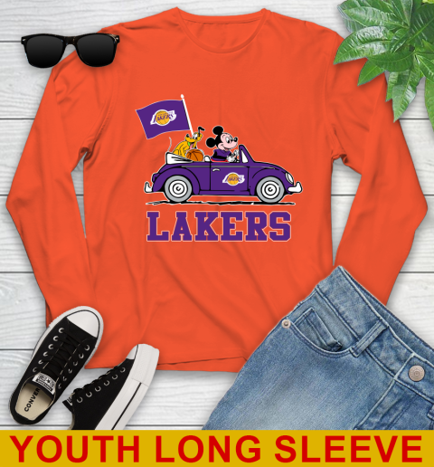 NBA Basketball Los Angeles Lakers Pluto Mickey Driving Disney Shirt Youth Long Sleeve 4