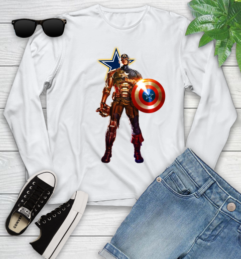 NFL Captain America Marvel Avengers Endgame Football Sports Dallas Cowboys Youth Long Sleeve