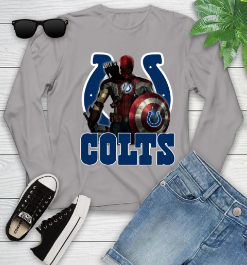 NFL Captain America Thor Spider Man Hawkeye Avengers Endgame Football Indianapolis Colts Youth Long Sleeve 5