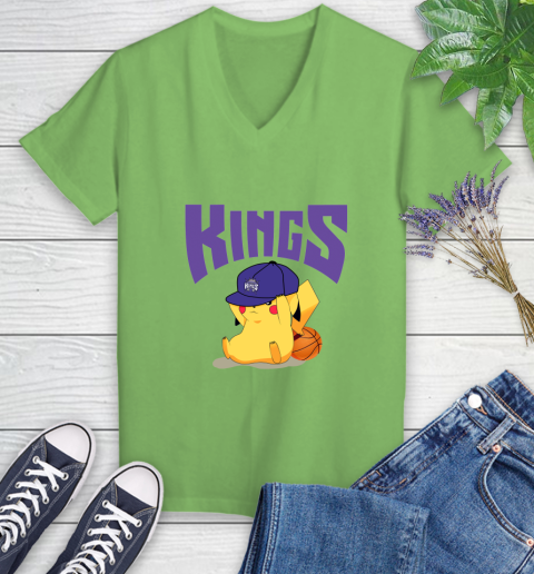 NBA Pikachu Basketball Sports Sacramento Kings Women's V-Neck T-Shirt 11