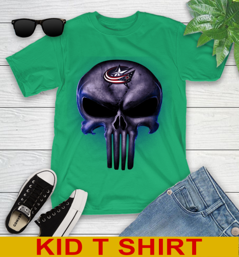 Columbus Blue Jackets NHL Hockey Punisher Skull Sports Youth T-Shirt 7