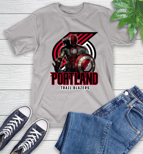 Portland Trail Blazers NBA Basketball Captain America Thor Spider Man Hawkeye Avengers T-Shirt 12