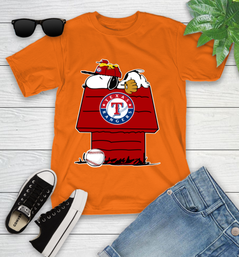 MLB Texas Rangers Snoopy Woodstock The Peanuts Movie Baseball T Shirt Youth T-Shirt 7