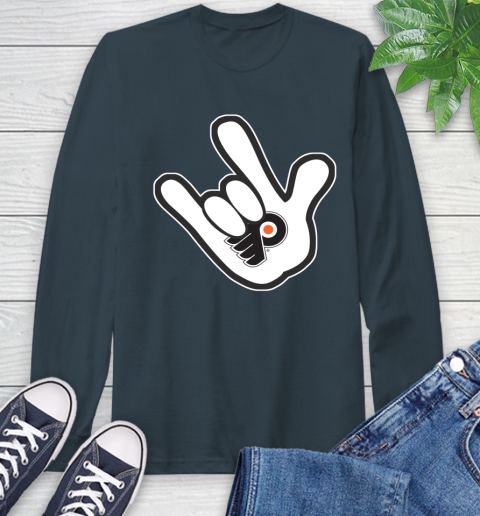 Philadelphia Flyers NHL Hockey Mickey Rock Hand Disney Long Sleeve T-Shirt 8