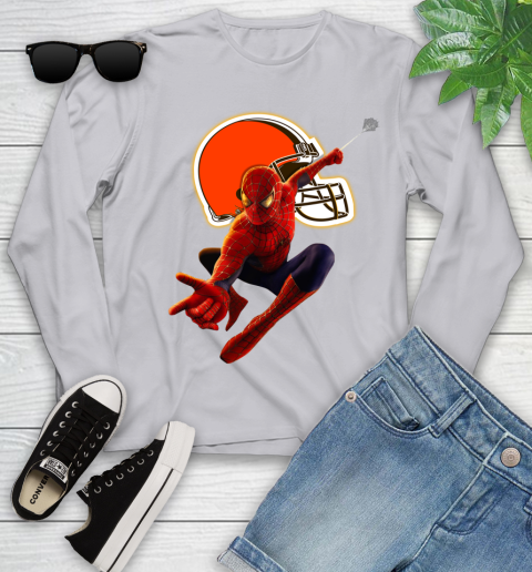 NFL Spider Man Avengers Endgame Football Cleveland Browns Youth Long Sleeve 5