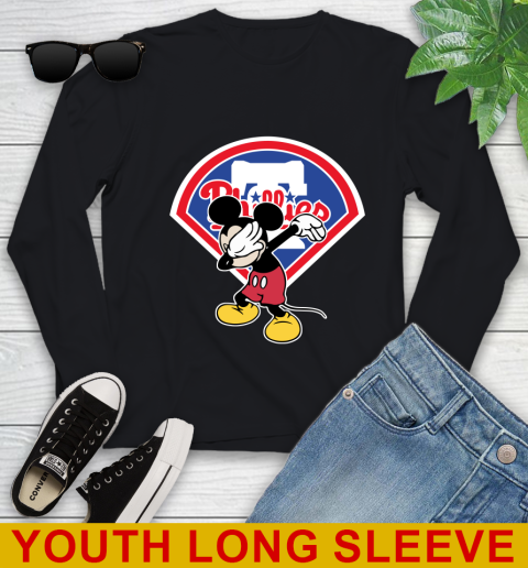 Philadelphia Phillies MLB Baseball Dabbing Mickey Disney Sports Youth Long Sleeve 2