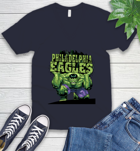 Philadelphia Eagles NFL Football Incredible Hulk Marvel Avengers Sports V-Neck T-Shirt 3