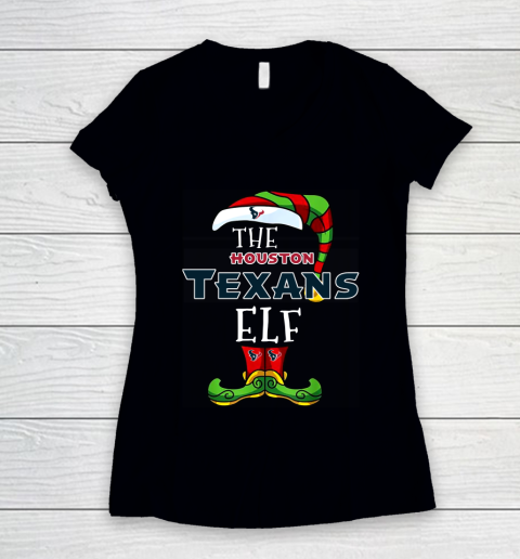Houston Texans Christmas ELF Funny NFL Women's V-Neck T-Shirt