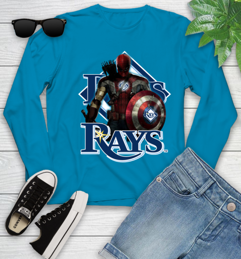 MLB Captain America Thor Spider Man Hawkeye Avengers Endgame Baseball Tampa Bay Rays Youth Long Sleeve 7