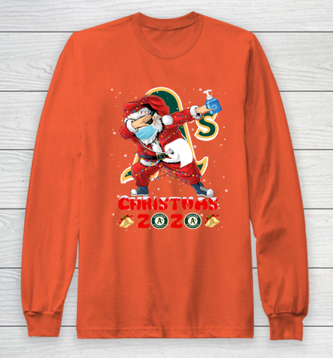 Oakland Athletics Funny Santa Claus Dabbing Christmas 2020 MLB Long Sleeve T-Shirt 3