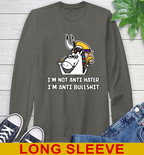 Minnesota Vikings NFL Football Unicorn I'm Not Anti Hater I'm Anti Bullshit Long Sleeve T-Shirt 8