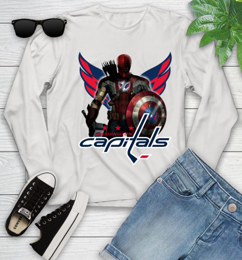 NHL Captain America Thor Spider Man Hawkeye Avengers Endgame Hockey Washington Capitals Youth Long Sleeve