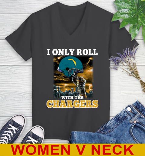 Los Angeles Chargers NFL Football I Only Roll With My Team Sports Women's V-Neck T-Shirt 8