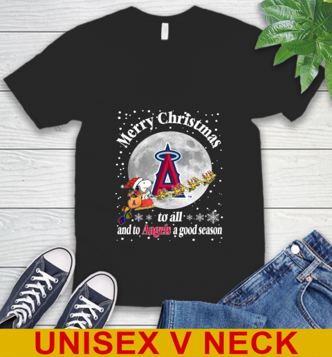 Los Angeles Angels Merry Christmas To All And To Angels A Good Season MLB Baseball Sports V-Neck T-Shirt