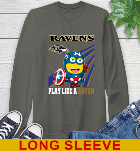 NFL Football Baltimore Ravens Captain America Marvel Avengers Minion Shirt Long Sleeve T-Shirt 10