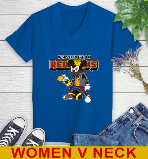 Washington Redskins NFL Football Mickey Peace Sign Sports Women's V-Neck T-Shirt 11