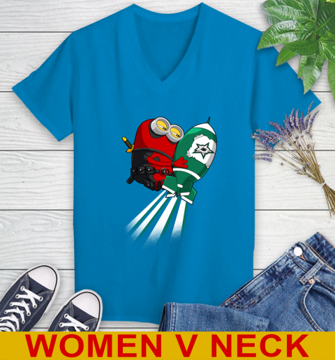 NHL Hockey Dallas Stars Deadpool Minion Marvel Shirt Women's V-Neck T-Shirt 7