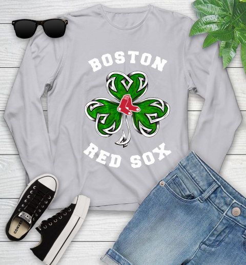 MLB Boston Red Sox Three Leaf Clover St Patrick's Day Baseball Sports Youth Long Sleeve 5