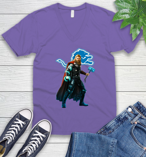 NFL Thor Avengers Endgame Football Detroit Lions V-Neck T-Shirt 9