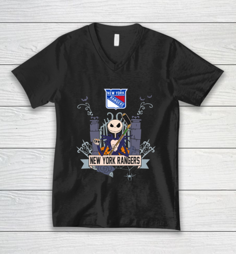 NHL New York Rangers Hockey Jack Skellington Halloween V-Neck T-Shirt