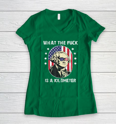 WTF What The Fuck Is A Kilometer George Washington Women's V-Neck T-Shirt 3