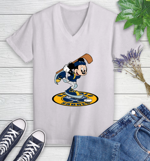 NHL Hockey Buffalo Sabres Cheerful Mickey Disney Shirt Women's V-Neck T-Shirt 2