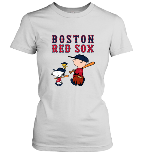 Boston Red Sox Let's Play Baseball Together Snoopy MLB Women's T-Shirt