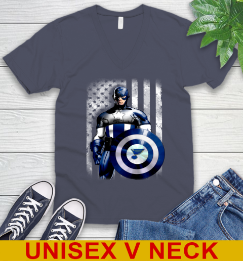 St.Louis Blues NHL Hockey Captain America Marvel Avengers American Flag Shirt V-Neck T-Shirt 7