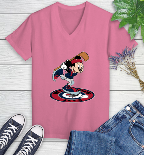 NHL Hockey Winnipeg Jets Cheerful Mickey Disney Shirt Women's V-Neck T-Shirt 11