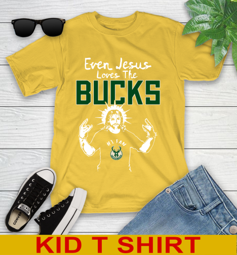 Milwaukee Bucks NBA Basketball Even Jesus Loves The Bucks Shirt Youth T-Shirt 9