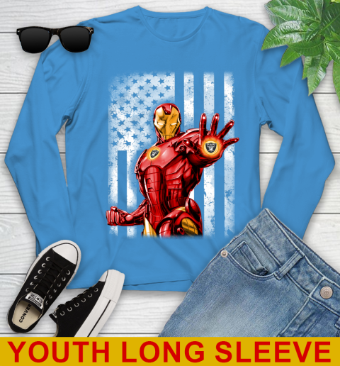 Oakland Raiders NFL Football Iron Man Avengers American Flag Shirt Youth Long Sleeve 8