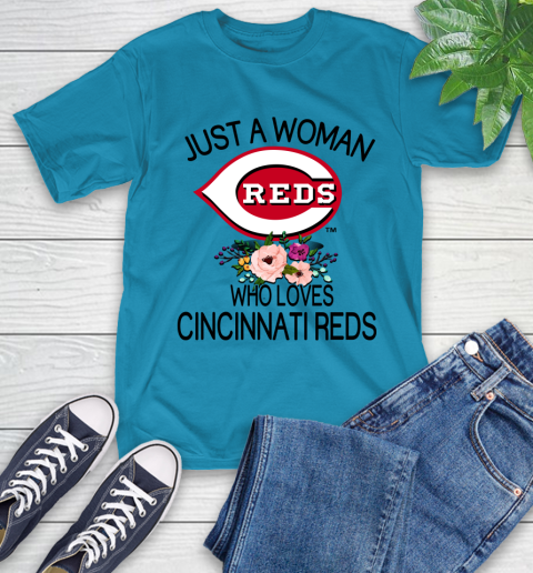 MLB Just A Woman Who Loves Cincinnati Reds Baseball Sports T-Shirt 7
