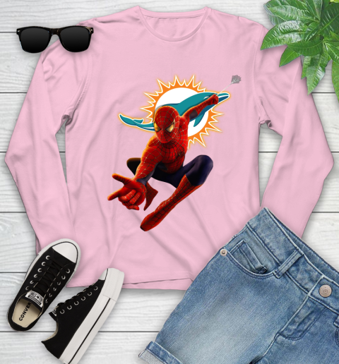 NFL Spider Man Avengers Endgame Football Miami Dolphins Youth Long Sleeve 10