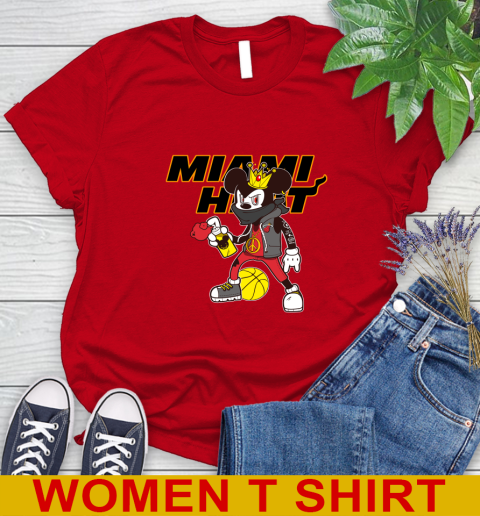 Miami Heat NBA Basketball Mickey Peace Sign Sports Women's T-Shirt 10