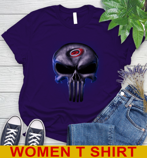 Carolina Hurricanes NHL Hockey Punisher Skull Sports Women's T-Shirt 4