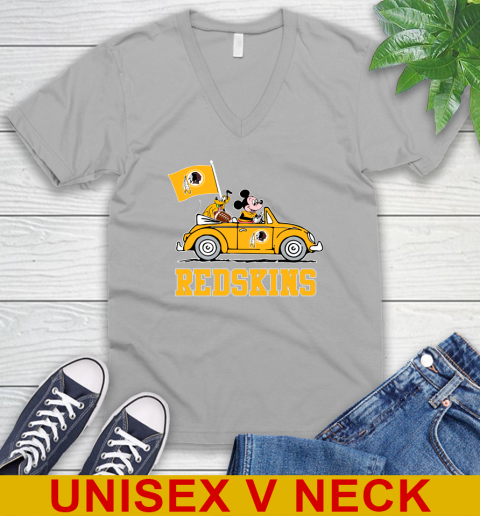 NFL Football Washington Redskins Pluto Mickey Driving Disney Shirt V-Neck T-Shirt 4