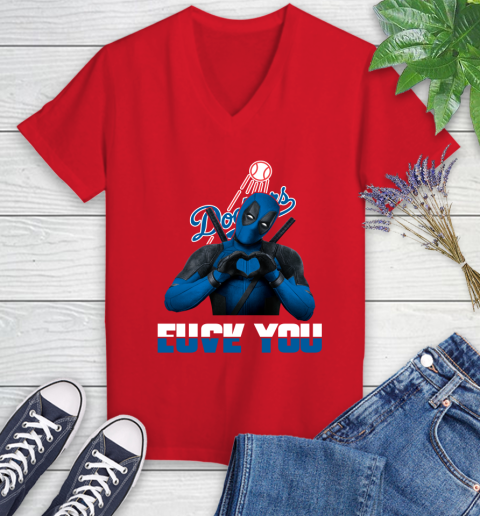 MLB Los Angeles Dodgers Deadpool Love You Fuck You Baseball Sports Women's V-Neck T-Shirt 11