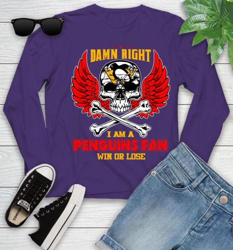 NHL Damn Right I Am A Pittsburgh Penguins Win Or Lose Skull Hockey Sports Youth Long Sleeve 4