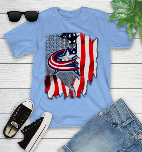 Columbus Blue Jackets NHL Hockey American Flag Youth T-Shirt - Image 16