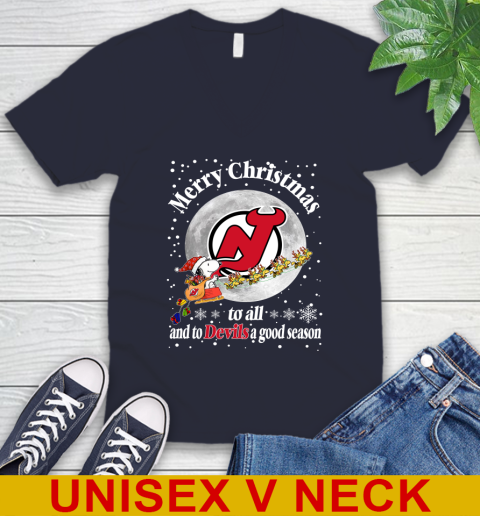 New Jersey Devils Merry Christmas To All And To Devils A Good Season NHL Hockey Sports V-Neck T-Shirt 2