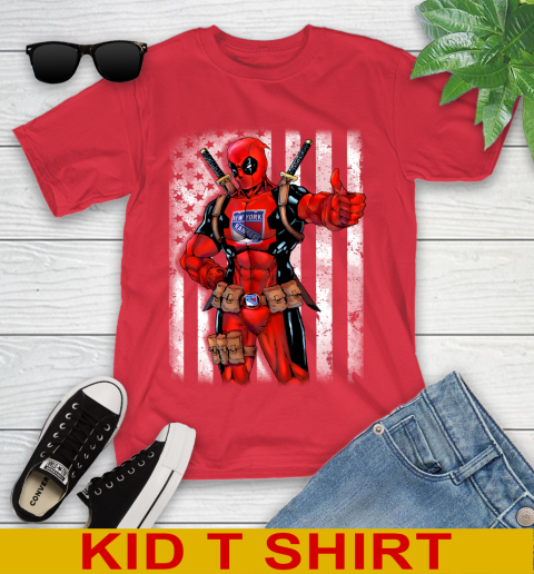 NHL Hockey New York Rangers Deadpool American Flag Shirt Youth T-Shirt 11