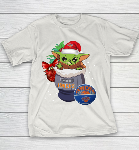 New York Knicks Christmas Baby Yoda Star Wars Funny Happy NBA Youth T-Shirt 11