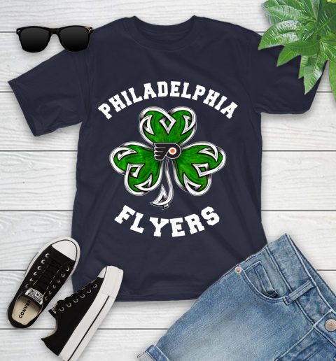 NHL Philadelphia Flyers Three Leaf Clover St Patrick's Day Hockey Sports Youth T-Shirt 2