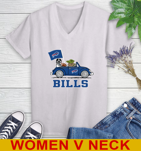 NFL Football Buffalo Bills Darth Vader Baby Yoda Driving Star Wars Shirt Women's V-Neck T-Shirt